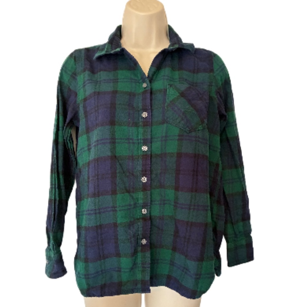 Old Navy Green and Black Plaid Flannel Shirt